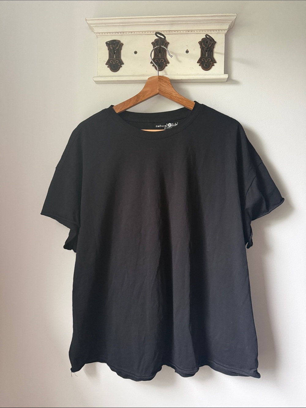 NATURAL LIFE Black 100% Cotton Short Sleeve Crew Neck Tee Oversized